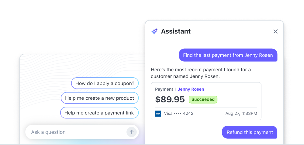 The assistant in the Stripe Dashboard